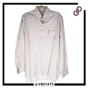 King Ranch Men's Geometric Collared Long Sleeve Button Down Shirt White Medium